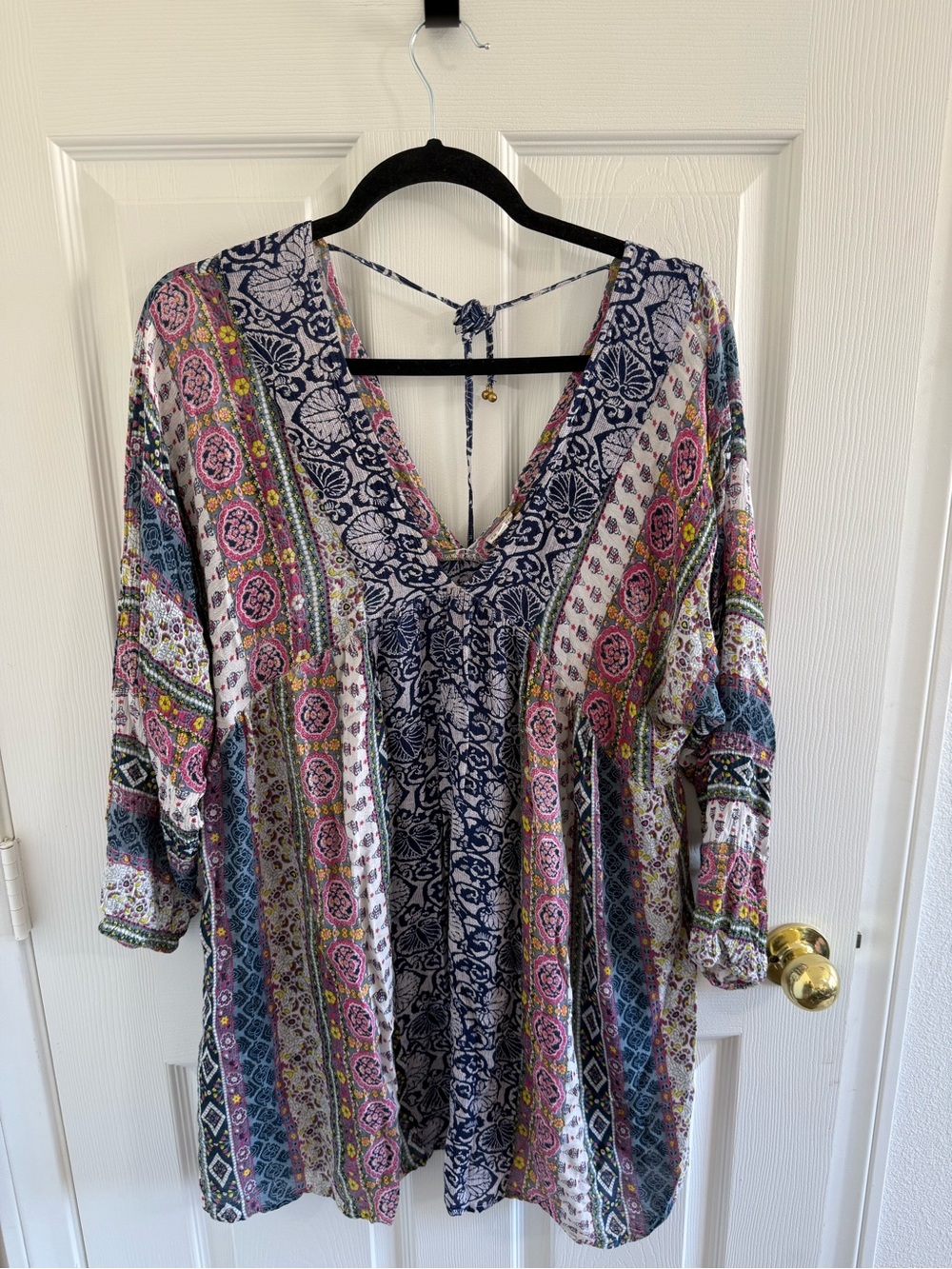 En Creme Navy Blue and Pink Floral Print Sundress